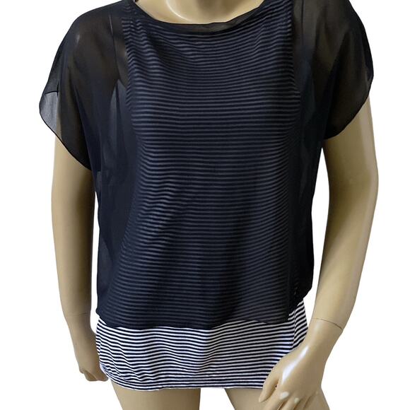 EXPRESS Womens Size Small Short Sleeve Layered Black White Tunic Shirt Top - Picture 5 of 10